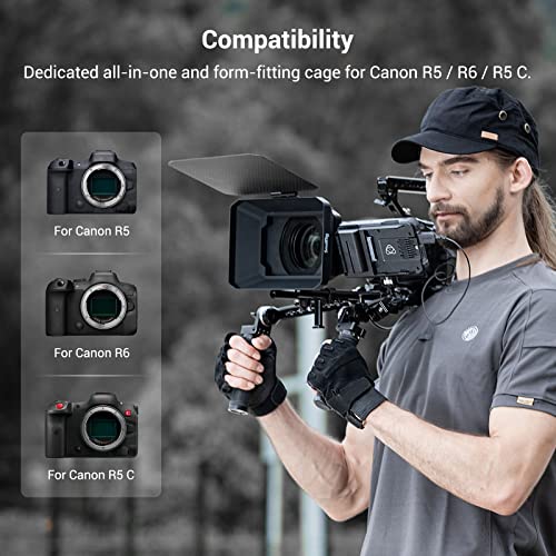 SmallRig R5 / R5 C / R6 Cage for Canon R5 R6 R5 C, Aluminum Alloy DSLR Rig Stabilizer with Cold Shoe, 1/4"-20 and 3/8"-16 Threaded Holes for Filmmaking, Video Shooting 2982B