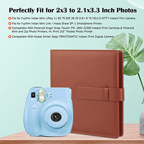 256 Pockets Photo Album for Fujifilm Instax Mini 11 12 9 7+ 40 Evo Liplay 90 8 Instant Camera/Mini Link SP-1 Printer, Photo Album for Polaroid Zink 2x3" Photo/Mint Zip Instant Camera Printer (brwon)
