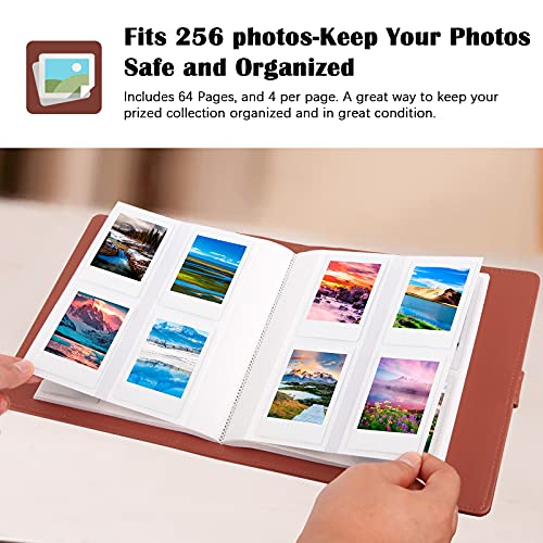 256 Pockets Photo Album for Fujifilm Instax Mini 11 12 9 7+ 40 Evo Liplay 90 8 Instant Camera/Mini Link SP-1 Printer, Photo Album for Polaroid Zink 2x3" Photo/Mint Zip Instant Camera Printer (brwon)