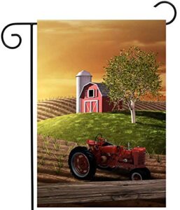 shinesnow agriculture farm spring morning with barn and tractor sunrise garden yard flag 12″x 18″ double sided polyester welcome house flag banners for patio lawn outdoor home decor