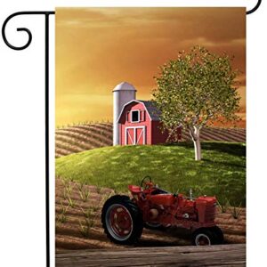 ShineSnow Agriculture Farm Spring Morning with Barn and Tractor Sunrise Garden Yard Flag 12"x 18" Double Sided Polyester Welcome House Flag Banners for Patio Lawn Outdoor Home Decor