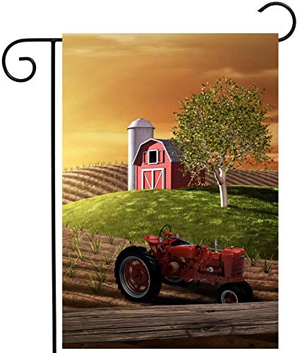 ShineSnow Agriculture Farm Spring Morning with Barn and Tractor Sunrise Garden Yard Flag 12"x 18" Double Sided Polyester Welcome House Flag Banners for Patio Lawn Outdoor Home Decor