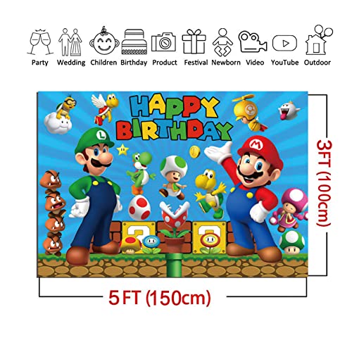 Cartoon Coin Video Game Happy Birthday Theme Photography Backdrops 5x3ft Children Boys Birthday Party Decor Supplies Cake Table Decor Kids Shoot Photo Backgrounds Props