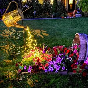 angmln solar watering can lights outdoor garden decorations, solar waterfall lights gardening gifts for women mom, sun moon waterproof hanging solar lantern decor for table yard porch patio pathway