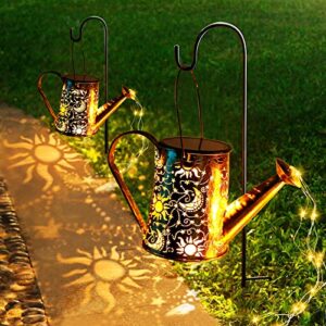 ANGMLN Solar Watering Can Lights Outdoor Garden Decorations, Solar Waterfall Lights Gardening Gifts for Women Mom, Sun Moon Waterproof Hanging Solar Lantern Decor for Table Yard Porch Patio Pathway