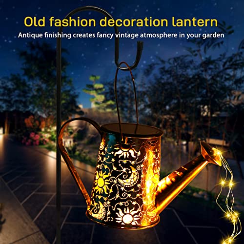 ANGMLN Solar Watering Can Lights Outdoor Garden Decorations, Solar Waterfall Lights Gardening Gifts for Women Mom, Sun Moon Waterproof Hanging Solar Lantern Decor for Table Yard Porch Patio Pathway