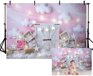 mehofond sweet pink and white cloud photo studio backdrop props birthday girl baby shower party decorations twinkle twinkle little stars portrait photography background banner for cake smash 7x5ft
