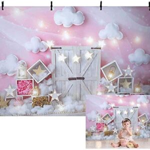 MEHOFOND Sweet Pink and White Cloud Photo Studio Backdrop Props Birthday Girl Baby Shower Party Decorations Twinkle Twinkle Little Stars Portrait Photography Background Banner for Cake Smash 7x5ft