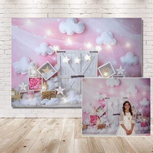 MEHOFOND Sweet Pink and White Cloud Photo Studio Backdrop Props Birthday Girl Baby Shower Party Decorations Twinkle Twinkle Little Stars Portrait Photography Background Banner for Cake Smash 7x5ft