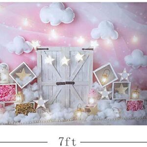 MEHOFOND Sweet Pink and White Cloud Photo Studio Backdrop Props Birthday Girl Baby Shower Party Decorations Twinkle Twinkle Little Stars Portrait Photography Background Banner for Cake Smash 7x5ft