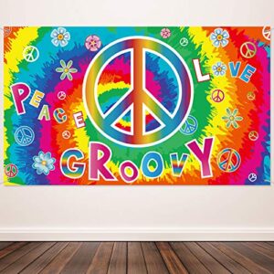 60’s carnival groovy decoration banner hippie theme party photography background 60’s party scene setters groovy wall decoration kit peace and love for large party supplies 72.8 x 43.3 inch