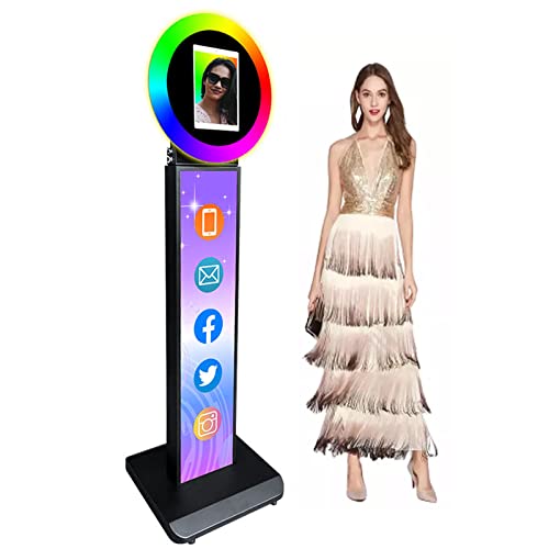 ZLPOWER Portable Photo Booth Shell Stand Stand for IPad 10.2" Printer Stand Selfie Customized Logo Photobooth with Round Adjustable RGB LED Light Ring for Events Christmas Wedding - Black