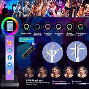 ZLPOWER Portable Photo Booth Shell Stand Stand for IPad 10.2" Printer Stand Selfie Customized Logo Photobooth with Round Adjustable RGB LED Light Ring for Events Christmas Wedding - Black