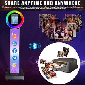 ZLPOWER Portable Photo Booth Shell Stand Stand for IPad 10.2" Printer Stand Selfie Customized Logo Photobooth with Round Adjustable RGB LED Light Ring for Events Christmas Wedding - Black