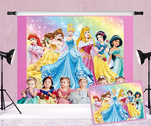 GCH Colorful Princess Backdrop Baby Shower Backdrop Birthday Photography Background Princess Birthday Party Supplies Table Decoration Banner Customized Backdrops (5x3ft)