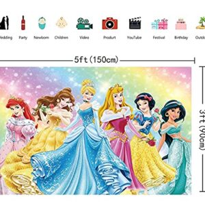 GCH Colorful Princess Backdrop Baby Shower Backdrop Birthday Photography Background Princess Birthday Party Supplies Table Decoration Banner Customized Backdrops (5x3ft)