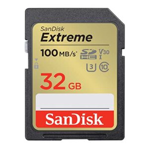 sandisk 32gb extreme sdhc uhs-i memory card – c10, u3, v30, 4k, uhd, sd card – sdsdxvt-032g-gncin