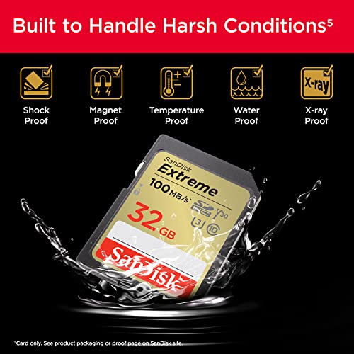 SanDisk 32GB Extreme SDHC UHS-I Memory Card - C10, U3, V30, 4K, UHD, SD Card - SDSDXVT-032G-GNCIN