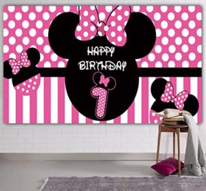 minnie 1st birthday backdrop, minnie 1st birthday banner party supplies, minnie 1st birthday decorations, first birthday photography background (6.6 x 3.3 ft)