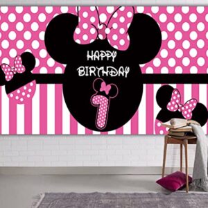 Minnie 1st Birthday Backdrop, Minnie 1st Birthday Banner Party Supplies, Minnie 1st Birthday Decorations, First Birthday Photography Background (6.6 x 3.3 ft)