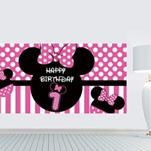 Minnie 1st Birthday Backdrop, Minnie 1st Birthday Banner Party Supplies, Minnie 1st Birthday Decorations, First Birthday Photography Background (6.6 x 3.3 ft)