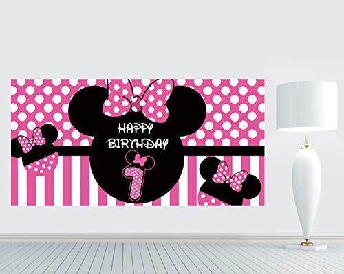 Minnie 1st Birthday Backdrop, Minnie 1st Birthday Banner Party Supplies, Minnie 1st Birthday Decorations, First Birthday Photography Background (6.6 x 3.3 ft)