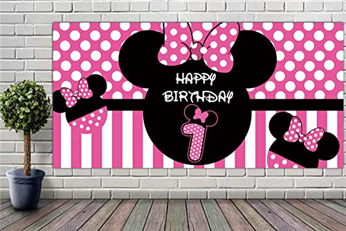 Minnie 1st Birthday Backdrop, Minnie 1st Birthday Banner Party Supplies, Minnie 1st Birthday Decorations, First Birthday Photography Background (6.6 x 3.3 ft)