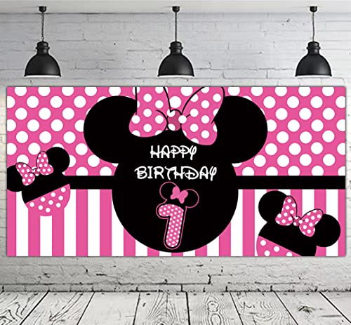 Minnie 1st Birthday Backdrop, Minnie 1st Birthday Banner Party Supplies, Minnie 1st Birthday Decorations, First Birthday Photography Background (6.6 x 3.3 ft)