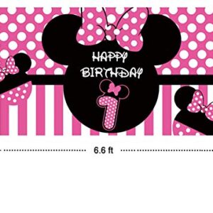 Minnie 1st Birthday Backdrop, Minnie 1st Birthday Banner Party Supplies, Minnie 1st Birthday Decorations, First Birthday Photography Background (6.6 x 3.3 ft)