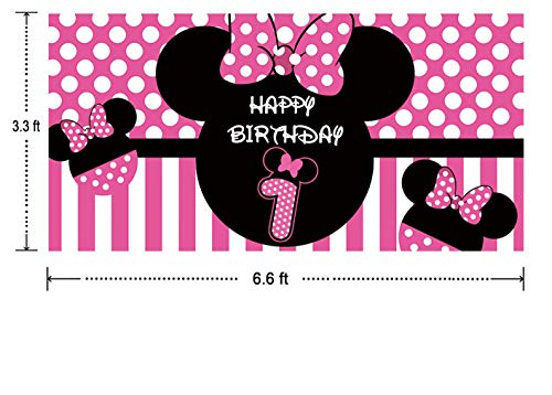 Minnie 1st Birthday Backdrop, Minnie 1st Birthday Banner Party Supplies, Minnie 1st Birthday Decorations, First Birthday Photography Background (6.6 x 3.3 ft)