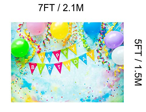 BELECO 7x5ft Fabric Happy Birthday Backdrop Birthday Party Interior Decorations Birthday Banner and Colorful Balloons Birthday Party Supplies Wall Decor Boy Girl Photoshoot Photo Background Props