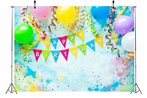 BELECO 7x5ft Fabric Happy Birthday Backdrop Birthday Party Interior Decorations Birthday Banner and Colorful Balloons Birthday Party Supplies Wall Decor Boy Girl Photoshoot Photo Background Props