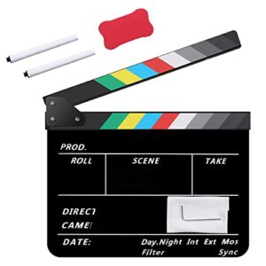 temery acrylic film clapper board -12 x 10in plastic movie film clap board, movie theater decor clapboard with a magnetic blackboard eraser, two custom pens, cleaning cloth and hexagonal wrench