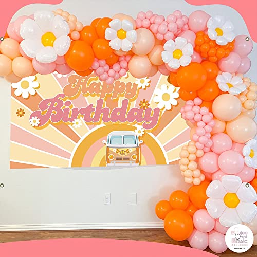 Groovy Retro Hippie Boho Girl Happy Birthday Party Backdrop Daisy Flower Groovy Sign Photography Background Wall Decor Hippie Themed Birthday Party Decoration Supplies for Boho Birthday Party