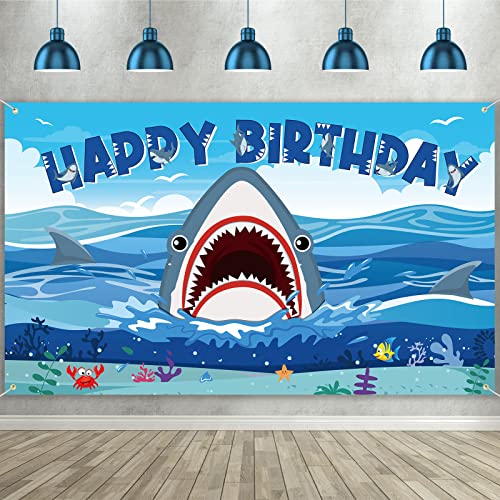 Shark Party Decorations Backdrop Banner, Shark Birthday Decorations Under The Sea Shark Zone Photography Background for Boy Girl Shark Sea Theme Party Supplies Baby Shower, 72.8 x 43.3 Inches