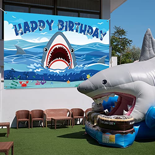 Shark Party Decorations Backdrop Banner, Shark Birthday Decorations Under The Sea Shark Zone Photography Background for Boy Girl Shark Sea Theme Party Supplies Baby Shower, 72.8 x 43.3 Inches