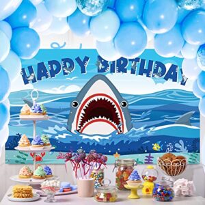 Shark Party Decorations Backdrop Banner, Shark Birthday Decorations Under The Sea Shark Zone Photography Background for Boy Girl Shark Sea Theme Party Supplies Baby Shower, 72.8 x 43.3 Inches