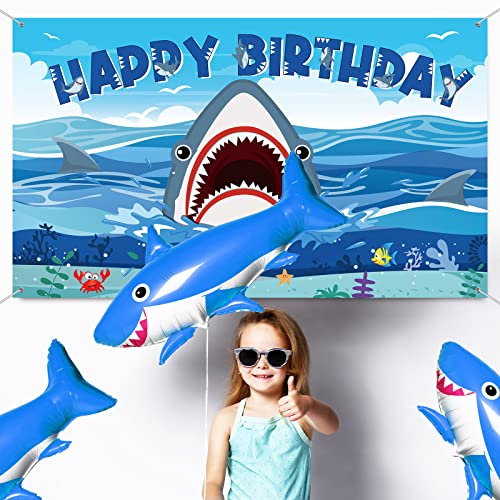 Shark Party Decorations Backdrop Banner, Shark Birthday Decorations Under The Sea Shark Zone Photography Background for Boy Girl Shark Sea Theme Party Supplies Baby Shower, 72.8 x 43.3 Inches