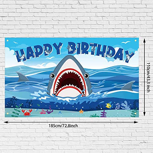 Shark Party Decorations Backdrop Banner, Shark Birthday Decorations Under The Sea Shark Zone Photography Background for Boy Girl Shark Sea Theme Party Supplies Baby Shower, 72.8 x 43.3 Inches