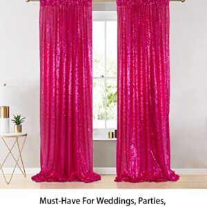 Sequin Curtains 2 Panels Fuchsia 2FTx8FT Sequin Photo Backdrop Hot Pink Sequin Backdrop Curtain Pack of 2-1011E