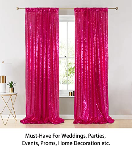 Sequin Curtains 2 Panels Fuchsia 2FTx8FT Sequin Photo Backdrop Hot Pink Sequin Backdrop Curtain Pack of 2-1011E