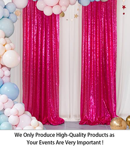 Sequin Curtains 2 Panels Fuchsia 2FTx8FT Sequin Photo Backdrop Hot Pink Sequin Backdrop Curtain Pack of 2-1011E