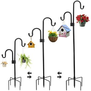 ketiee shepherds hooks for outdoor, 75 inch heavy duty bird feeder pole with 5 prongs base, adjustable garden hooks for hanging plant, lantern, holiday decorations, hummingbird feeder
