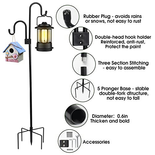 KETIEE Shepherds Hooks for Outdoor, 75 Inch Heavy Duty Bird Feeder Pole with 5 Prongs Base, Adjustable Garden Hooks for Hanging Plant, Lantern, Holiday Decorations, Hummingbird Feeder