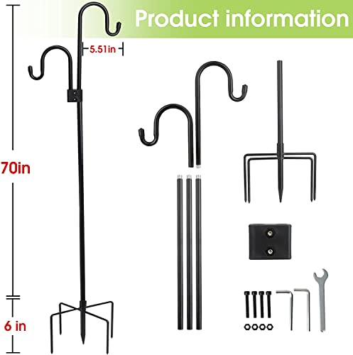 KETIEE Shepherds Hooks for Outdoor, 75 Inch Heavy Duty Bird Feeder Pole with 5 Prongs Base, Adjustable Garden Hooks for Hanging Plant, Lantern, Holiday Decorations, Hummingbird Feeder