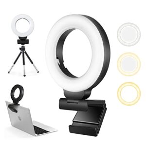 fdkobe webcam lighting,ring light for laptop/computer,zoom call lighting,4”small video conference lighting with webcam style mount and tripod,3 light modes&10 brightness levels,selfie 3000k