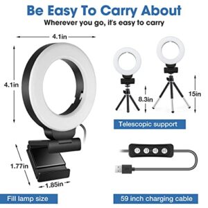 FDKOBE Webcam Lighting,Ring Light for Laptop/Computer,Zoom Call Lighting,4''Small Video Conference Lighting with Webcam Style Mount and Tripod,3 Light Modes&10 Brightness Levels,Selfie 3000k