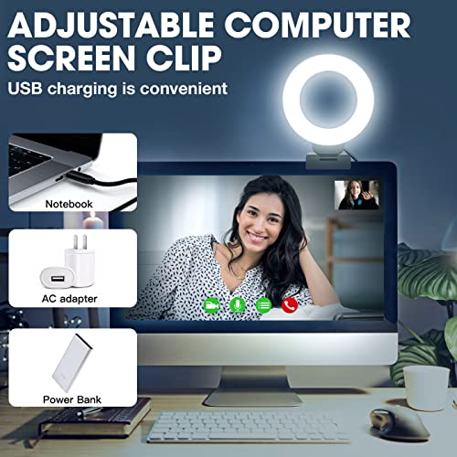 FDKOBE Webcam Lighting,Ring Light for Laptop/Computer,Zoom Call Lighting,4''Small Video Conference Lighting with Webcam Style Mount and Tripod,3 Light Modes&10 Brightness Levels,Selfie 3000k