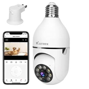 kureex light bulb camera, 3.0mp wireless 2.4 ghz wifi security camera, tuya app, 360° ptz night vision, human motion detection & alarm