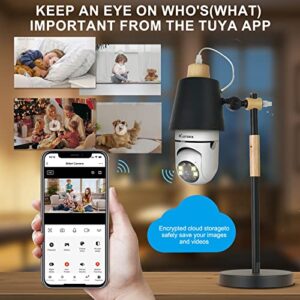 Kureex Light Bulb Camera, 3.0MP Wireless 2.4 GHz WiFi Security Camera, Tuya App, 360° PTZ Night Vision, Human Motion Detection & Alarm